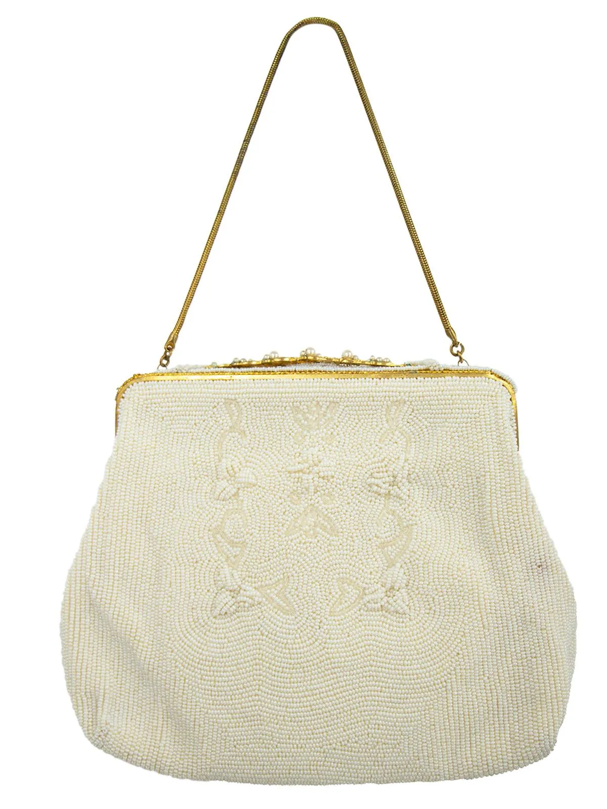 1940s Vintage Cream Beaded Frame Occasion Bag & Purse