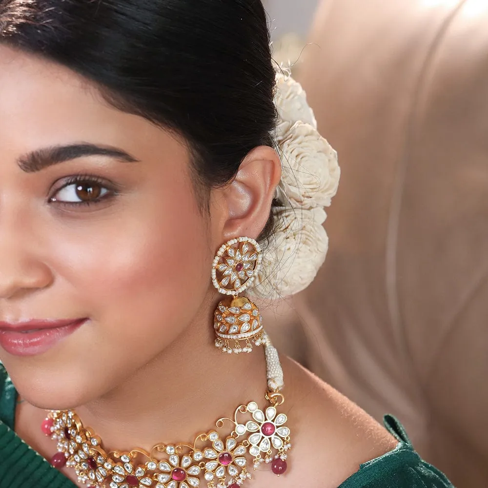 92.5 silver Red kundan Jhumka