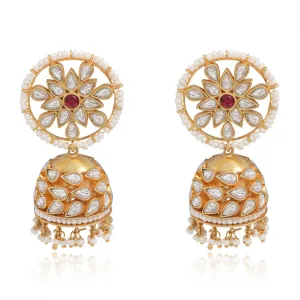 92.5 silver Red kundan Jhumka