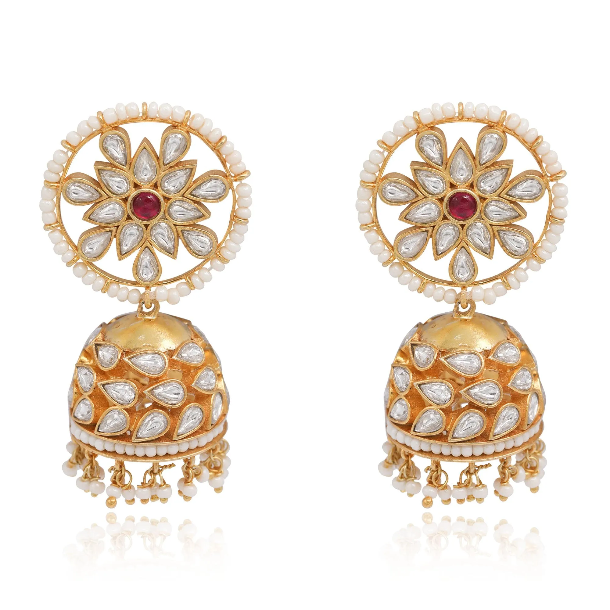 92.5 silver Red kundan Jhumka