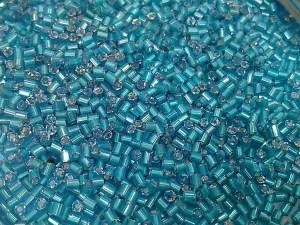 Aqua Blue Transparent Silverline 2 Cut Glass Seed Beads