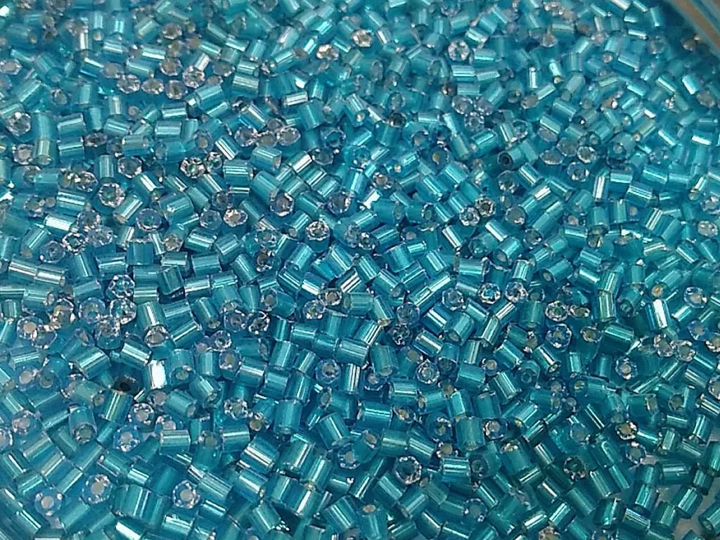 Aqua Blue Transparent Silverline 2 Cut Glass Seed Beads