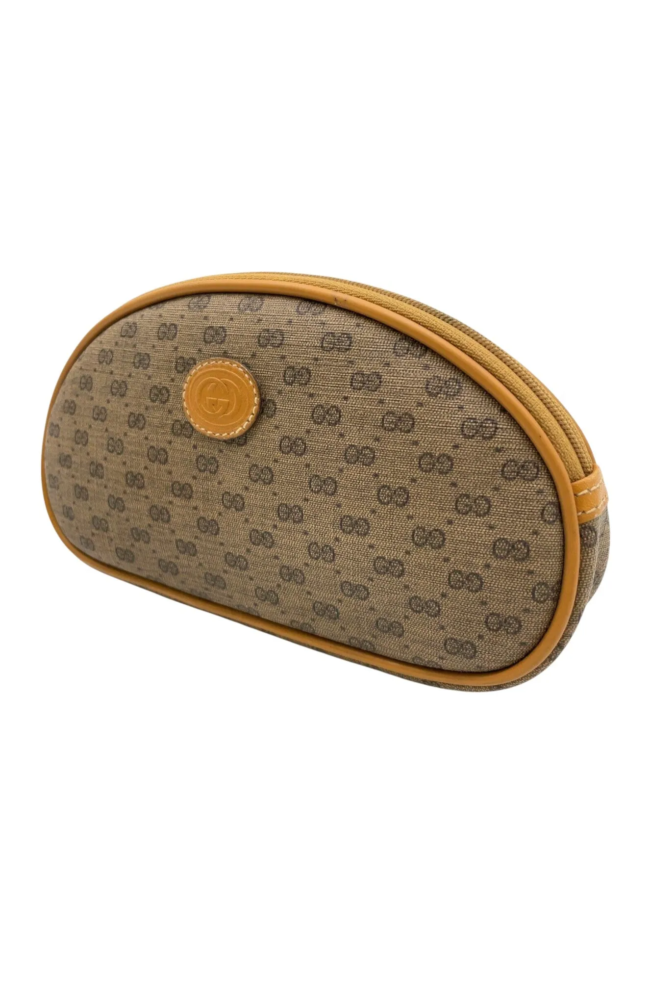 Auth Gucci Old Micro GG PVC Brown Round Shoulder Bag With Pouch Set SKS0200041