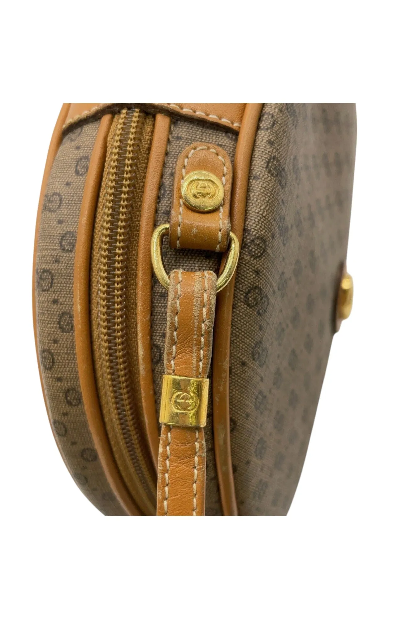 Auth Gucci Old Micro GG PVC Brown Round Shoulder Bag With Pouch Set SKS0200041