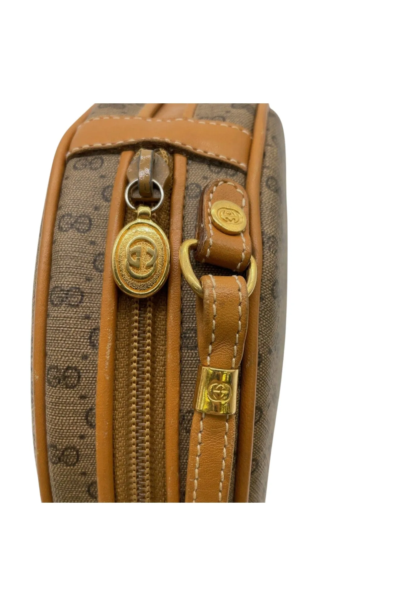 Auth Gucci Old Micro GG PVC Brown Round Shoulder Bag With Pouch Set SKS0200041