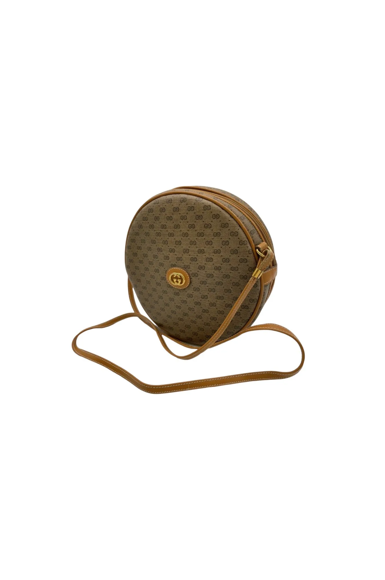 Auth Gucci Old Micro GG PVC Brown Round Shoulder Bag With Pouch Set SKS0200042