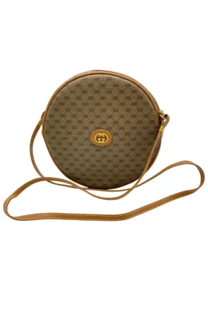 Auth Gucci Old Micro GG PVC Brown Round Shoulder Bag With Pouch Set SKS0200042