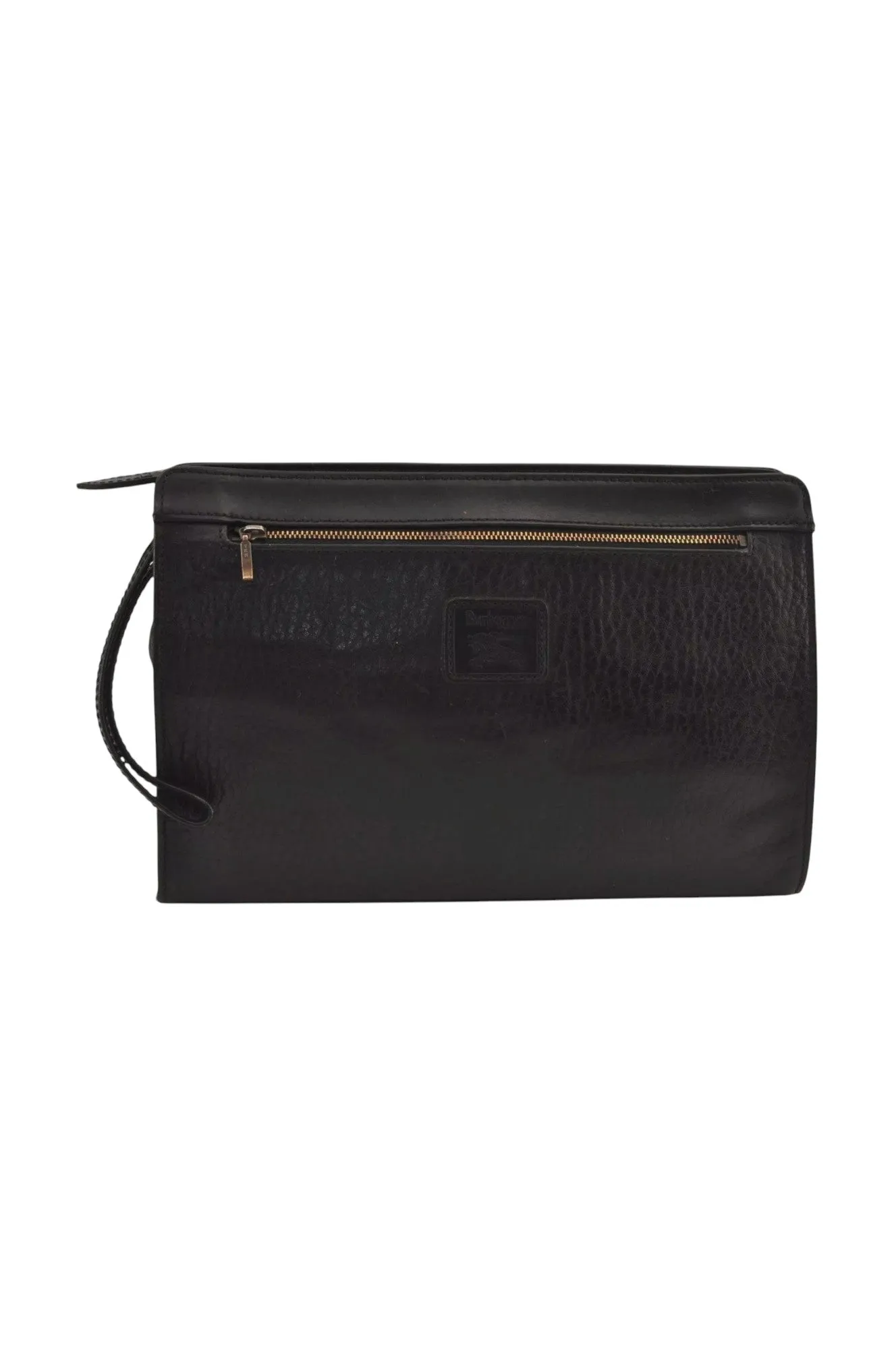 Authentic Burberrys Vintage Leather Clutch Hand Bag Purse Black 6538L