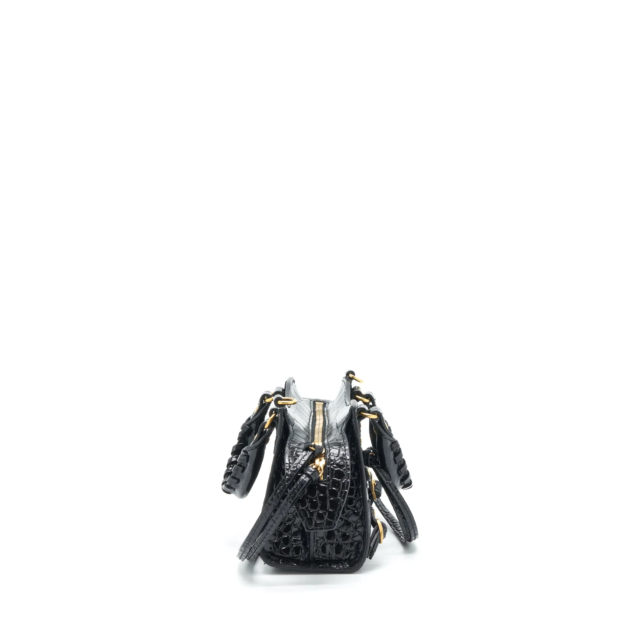 Balenciaga Nano Neo Classic City Bag Croc-Embossed Calfskin Black GHW