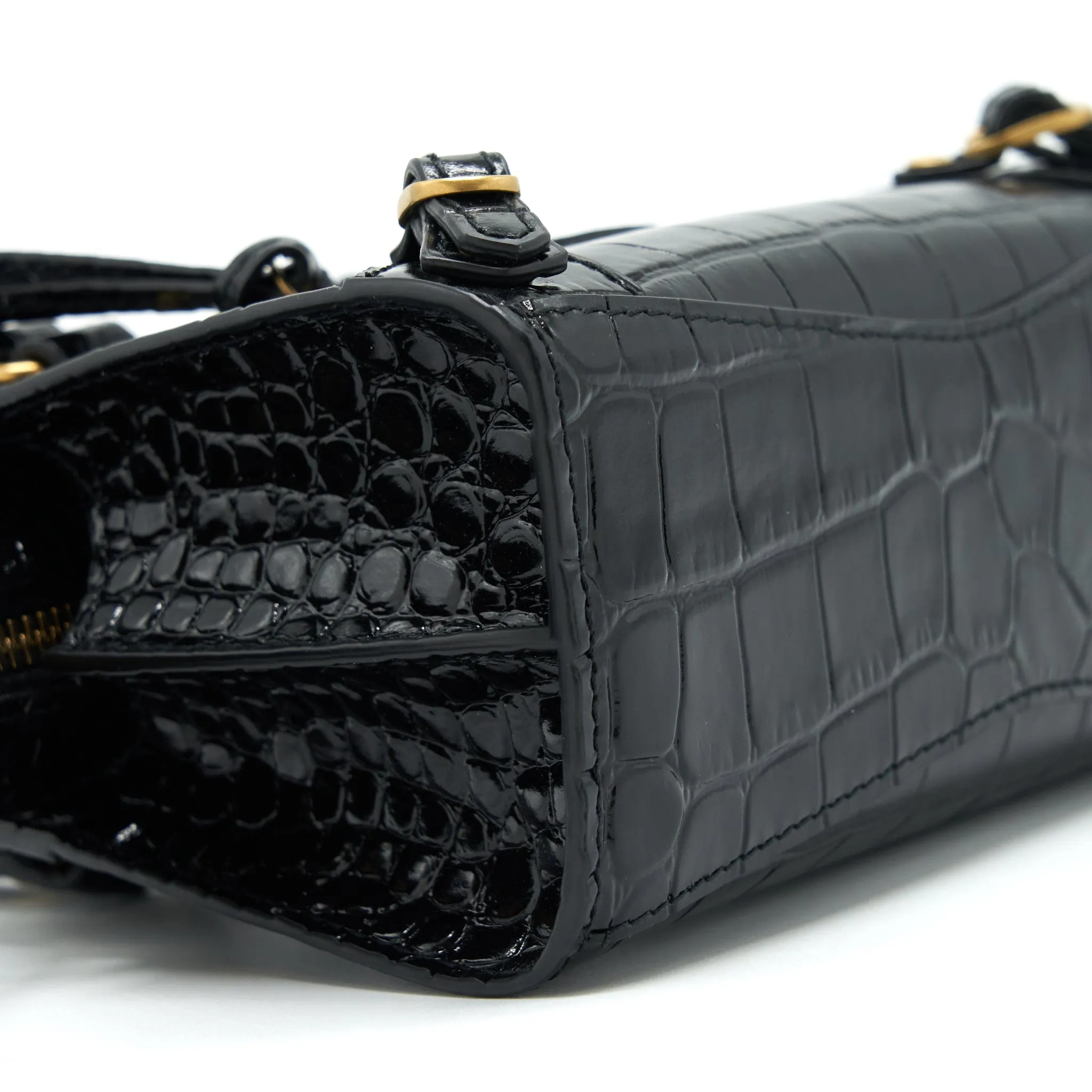 Balenciaga Nano Neo Classic City Bag Croc-Embossed Calfskin Black GHW