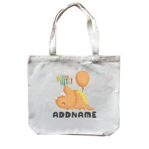 Birthday Dinosaur Happy Orange Triceratop DinoMite Ties With Balloon Addname Canvas Bag