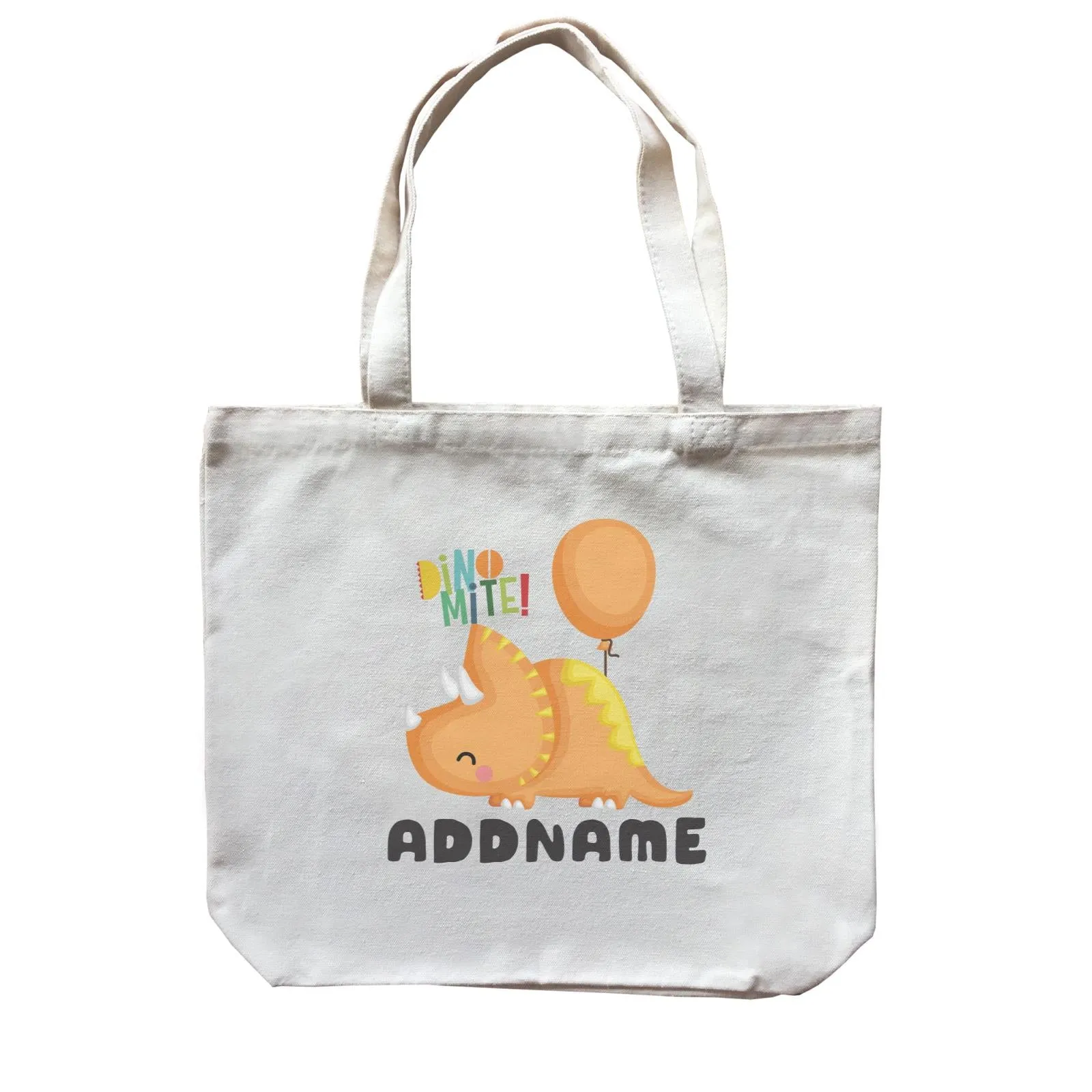 Birthday Dinosaur Happy Orange Triceratop DinoMite Ties With Balloon Addname Canvas Bag
