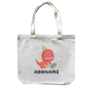Birthday Dinosaur Happy Red Rex Wearing Party Hat Addname Canvas Bag