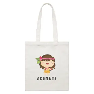 Birthday Hawaii Girl Wearing Hula Grass Dress Addname White Canvas Bag
