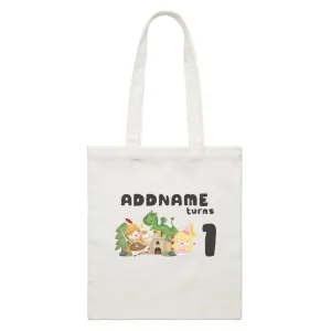 Birthday Royal Group Addname Turns 1 White Canvas Bag