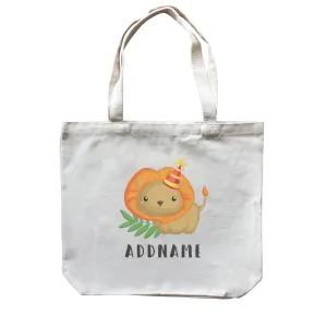 Birthday Safari Lion Wearing Party Hat Addname Canvas Bag