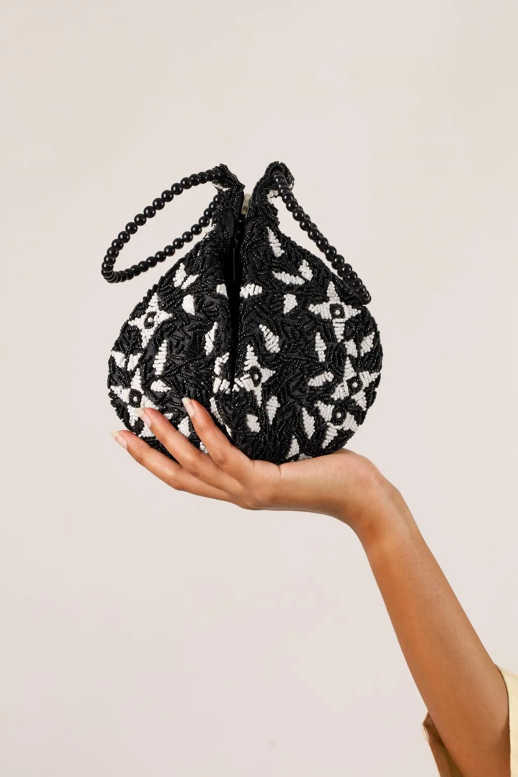 Black and White Beaded Potli Bag