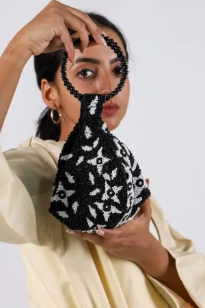 Black and White Beaded Potli Bag