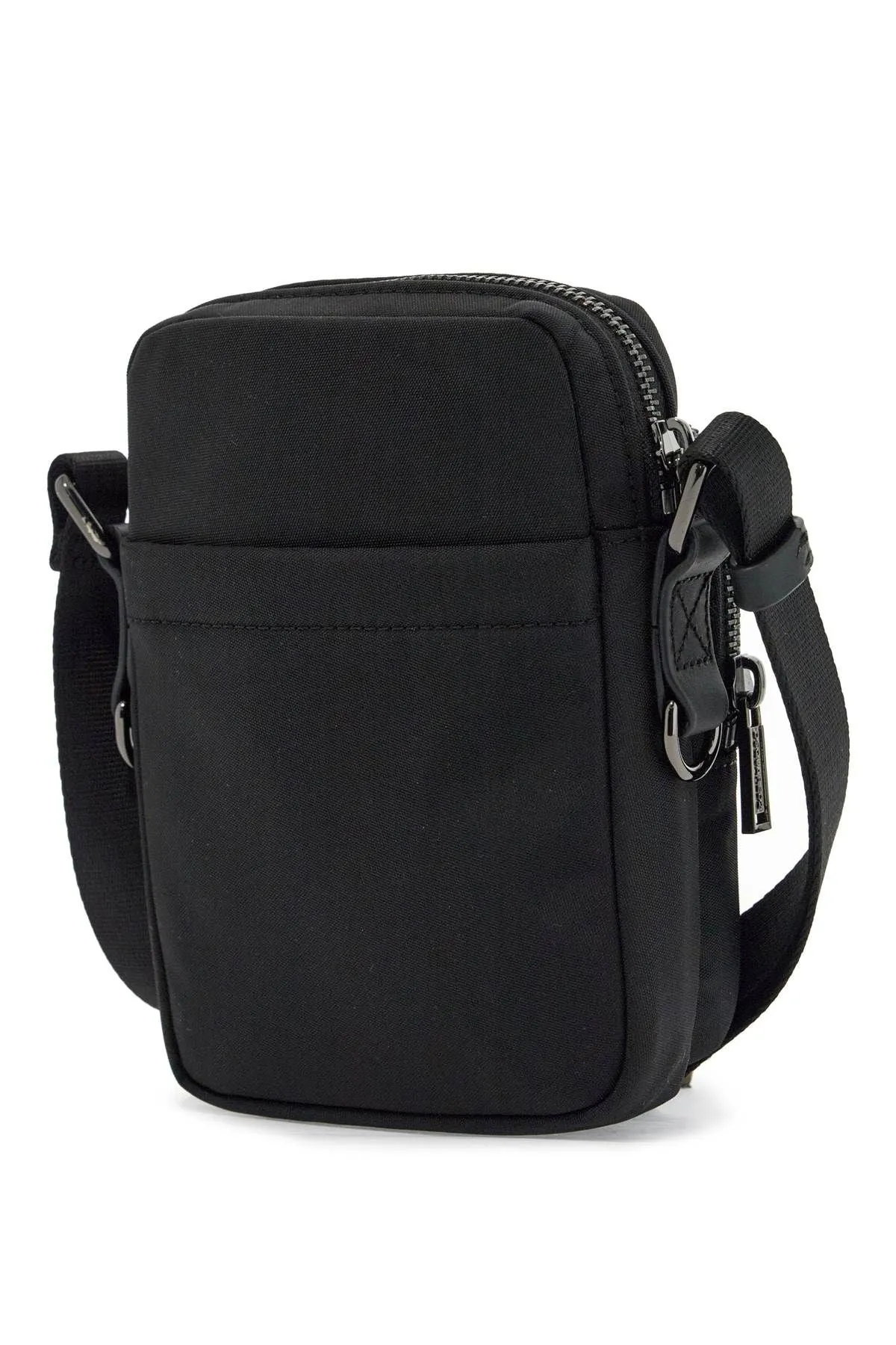 BLACK MINIMALIST CROSSBODY BAG IN POLYAMIDE
