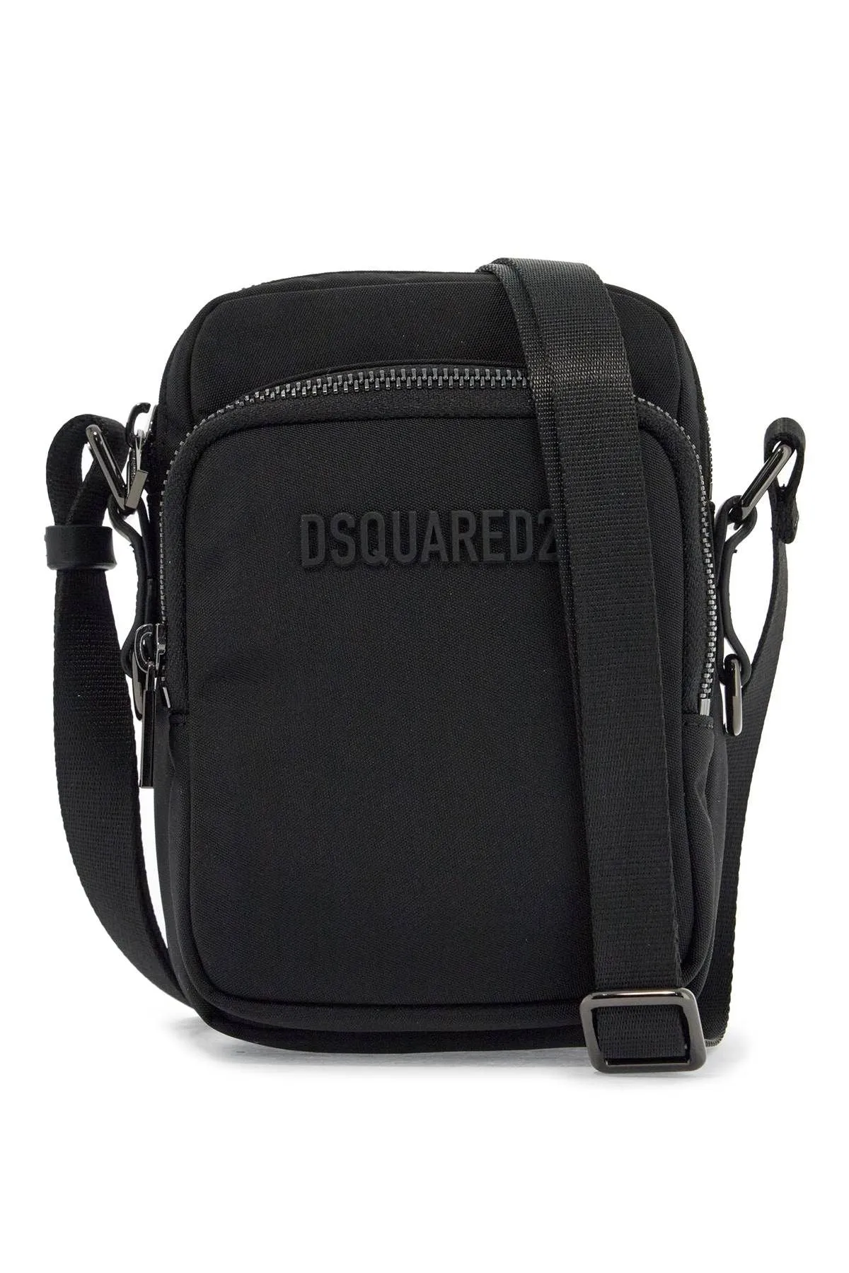 BLACK MINIMALIST CROSSBODY BAG IN POLYAMIDE