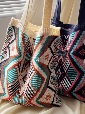 Boho Ethnic Knit Geometric Pattern Shoulder Bag BP002