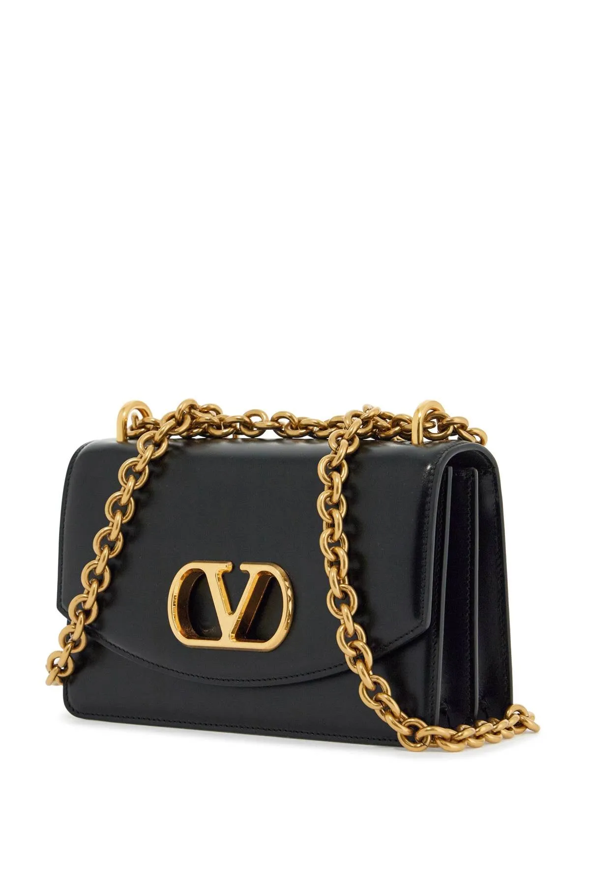 Borsa A Spalla Small In Pelle Nera Con Catena Dorata