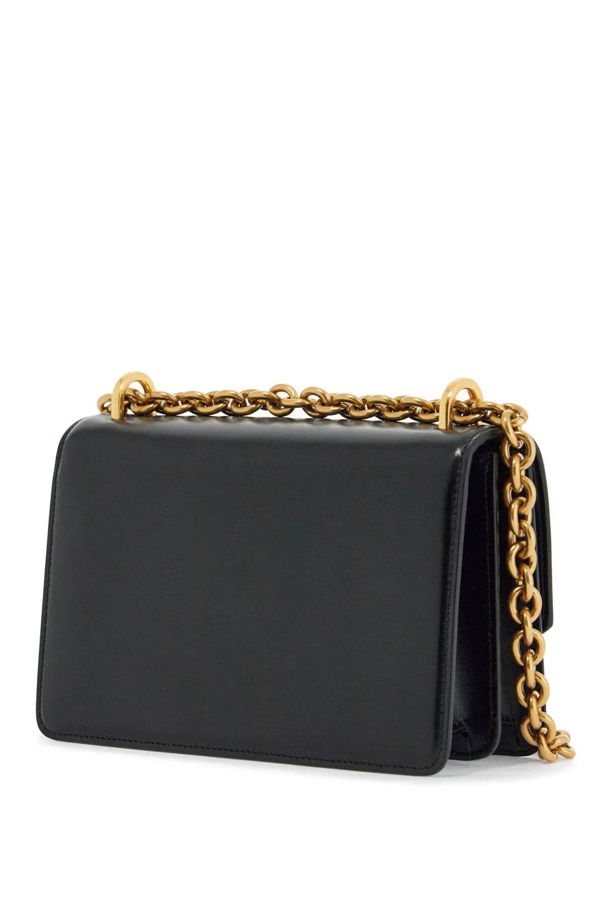 Borsa A Spalla Small In Pelle Nera Con Catena Dorata