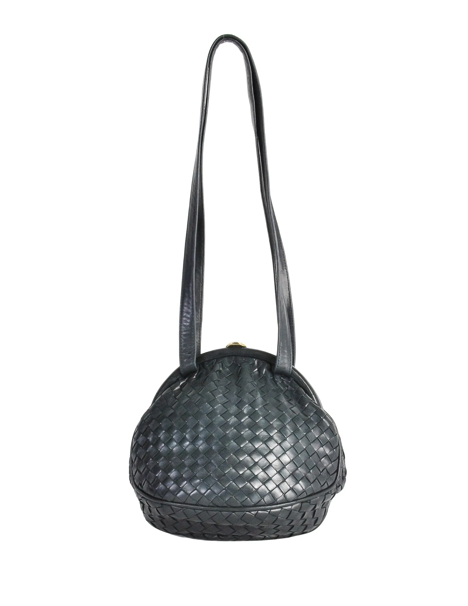 Bottega Veneta Vintage Intrecciato Navy Blue Woven Leather Bag