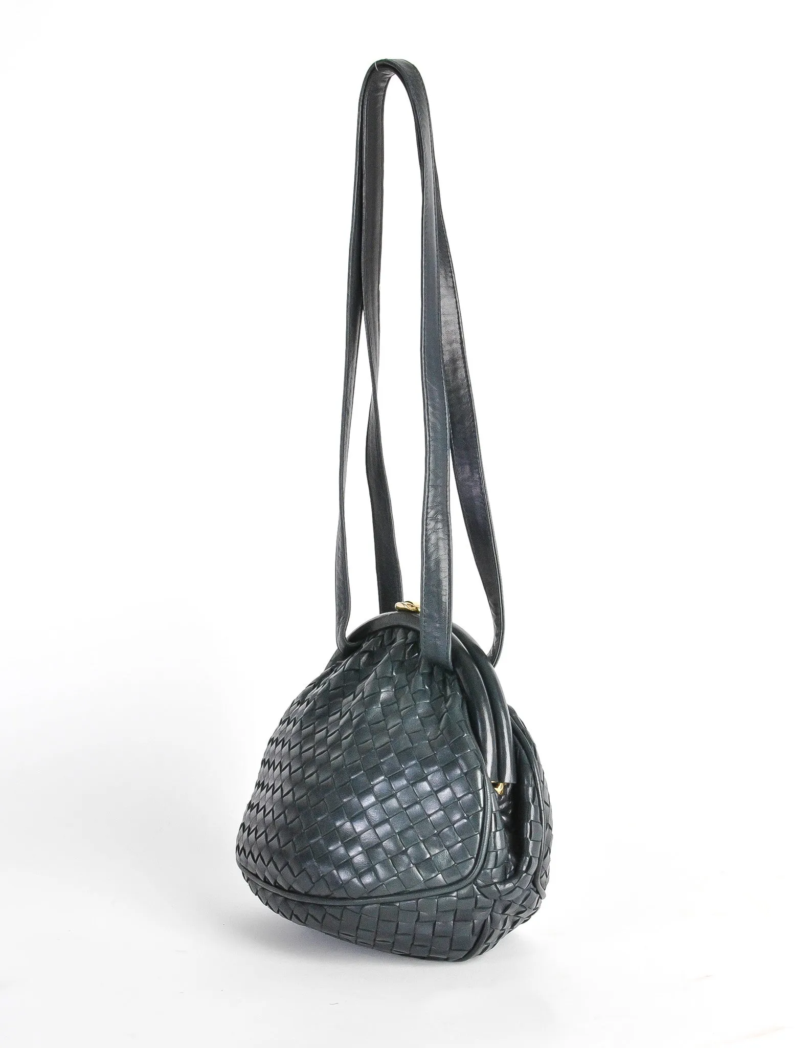 Bottega Veneta Vintage Intrecciato Navy Blue Woven Leather Bag