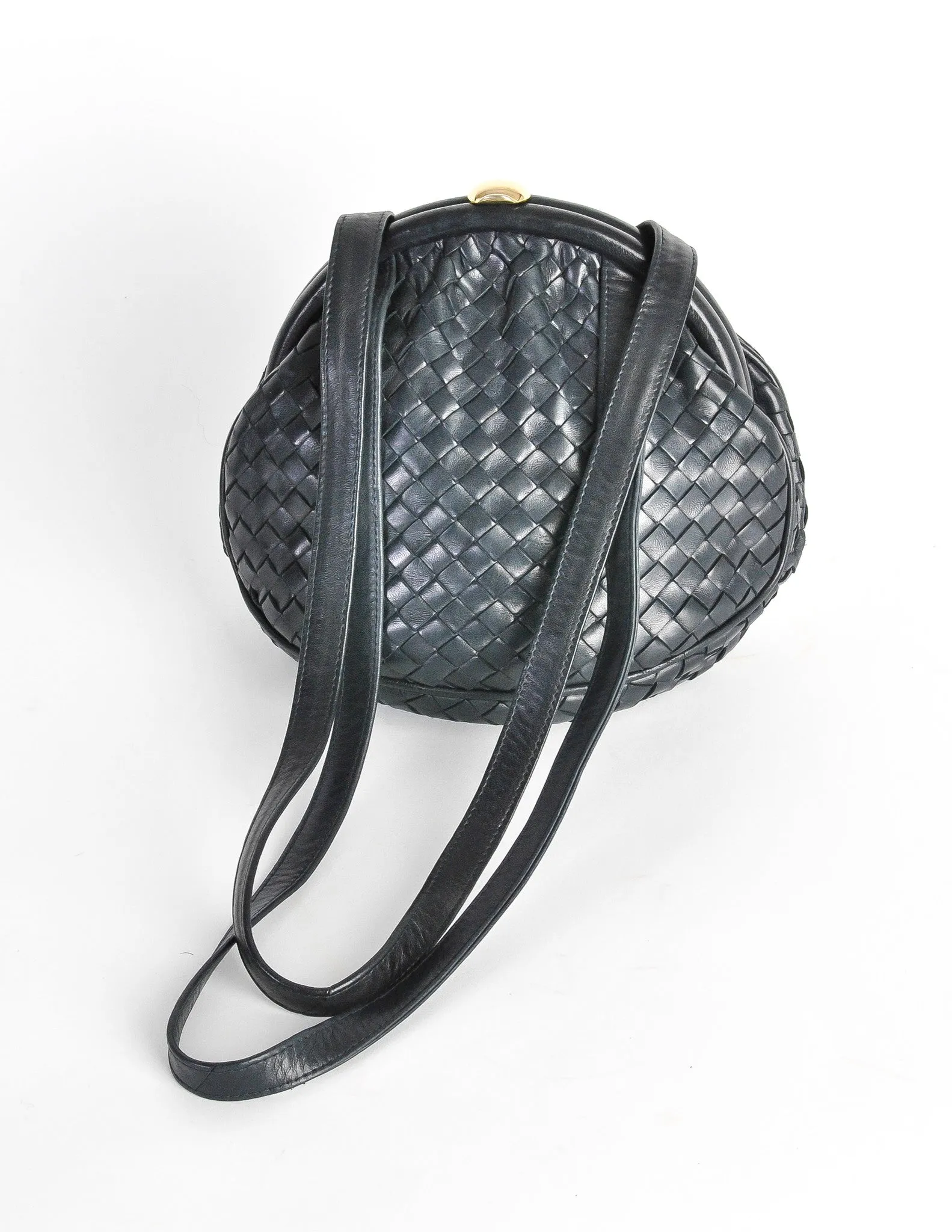 Bottega Veneta Vintage Intrecciato Navy Blue Woven Leather Bag