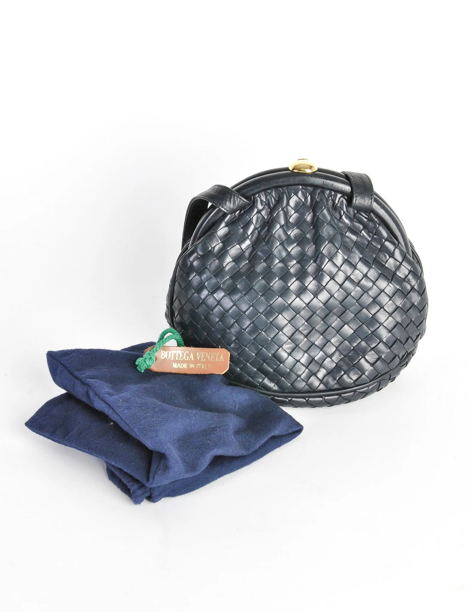 Bottega Veneta Vintage Intrecciato Navy Blue Woven Leather Bag