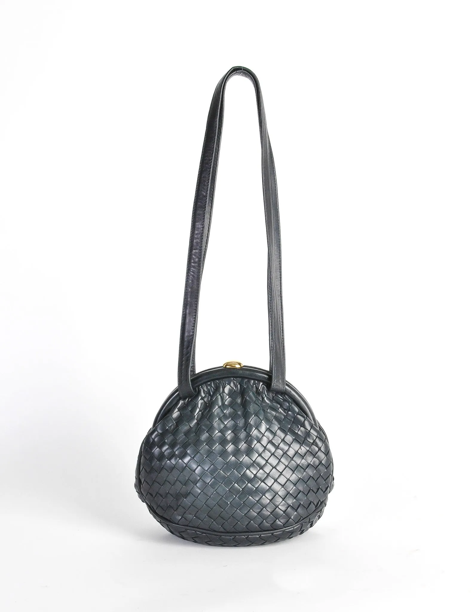 Bottega Veneta Vintage Intrecciato Navy Blue Woven Leather Bag