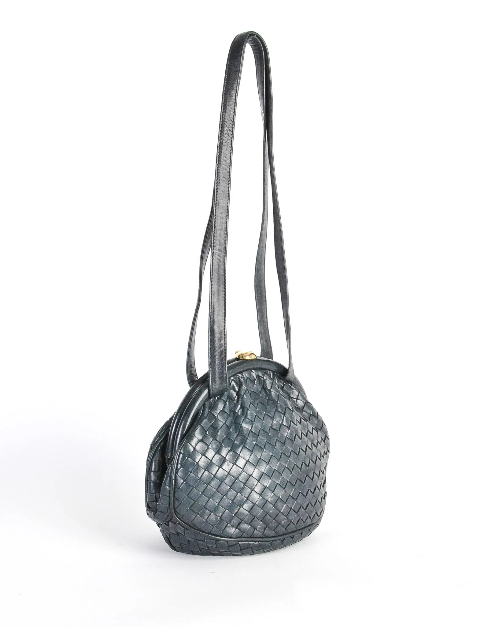 Bottega Veneta Vintage Intrecciato Navy Blue Woven Leather Bag