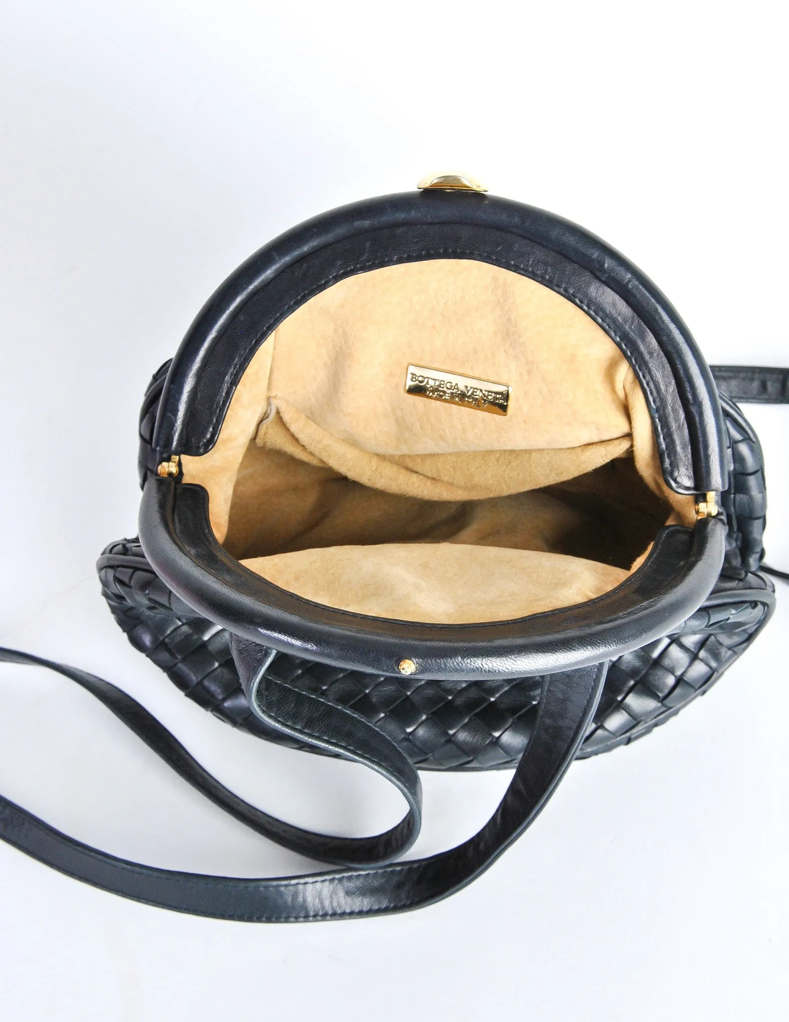 Bottega Veneta Vintage Intrecciato Navy Blue Woven Leather Bag