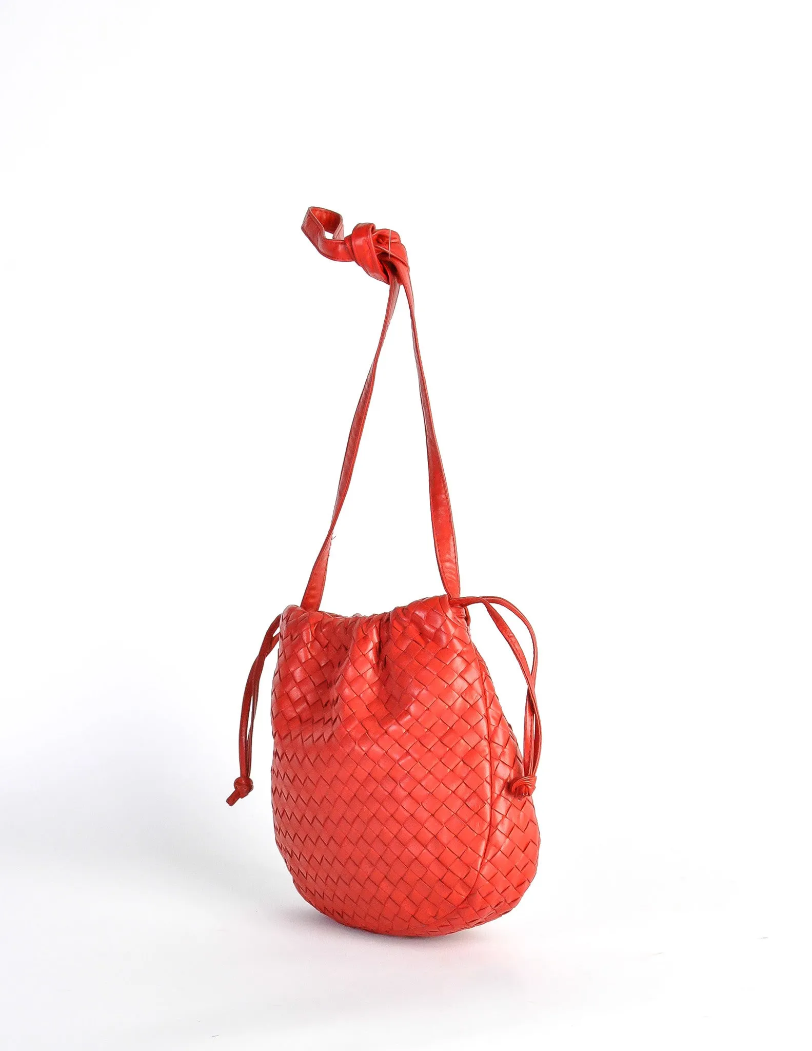 Bottega Veneta Vintage Intrecciato Red Woven Leather Drawstring Bag