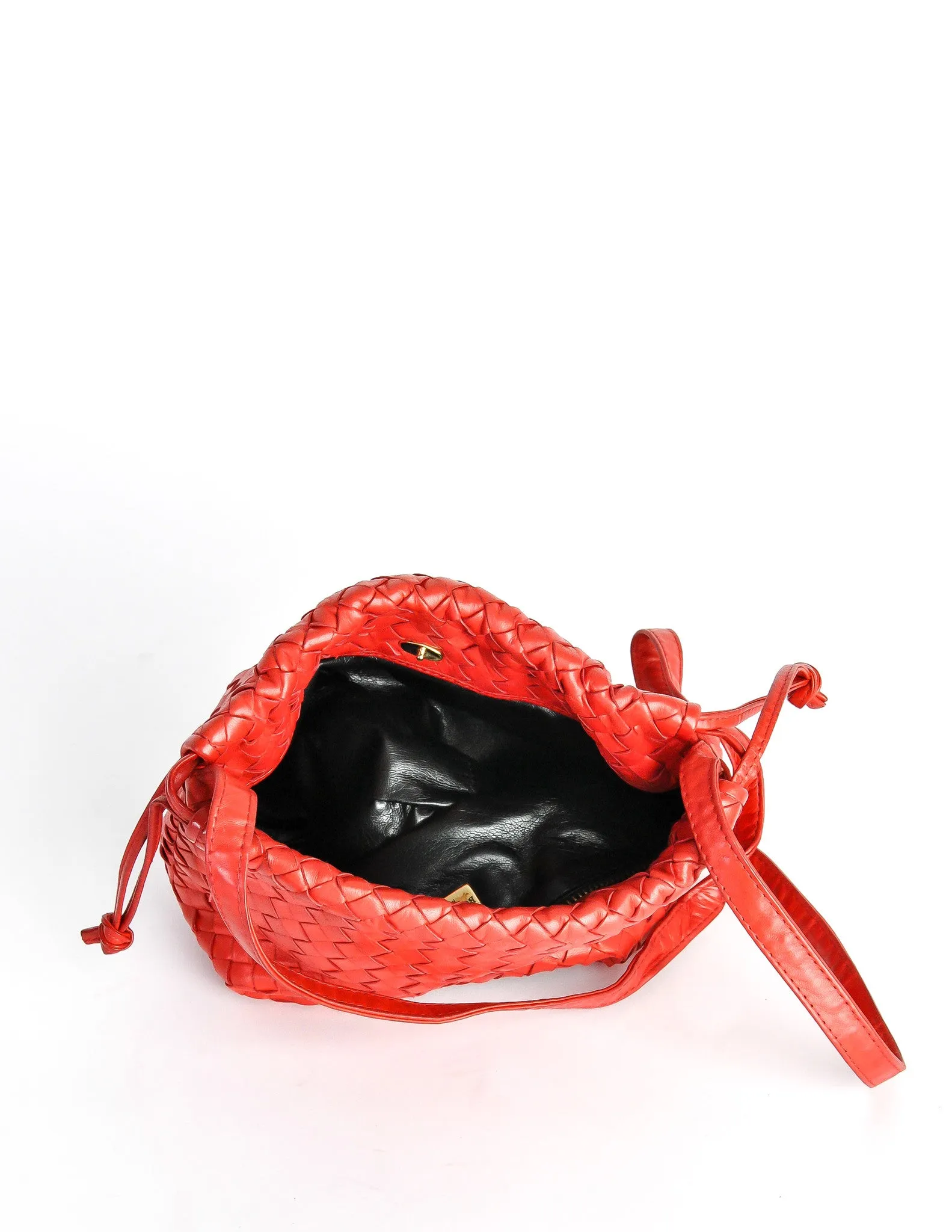 Bottega Veneta Vintage Intrecciato Red Woven Leather Drawstring Bag