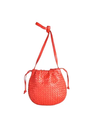 Bottega Veneta Vintage Intrecciato Red Woven Leather Drawstring Bag