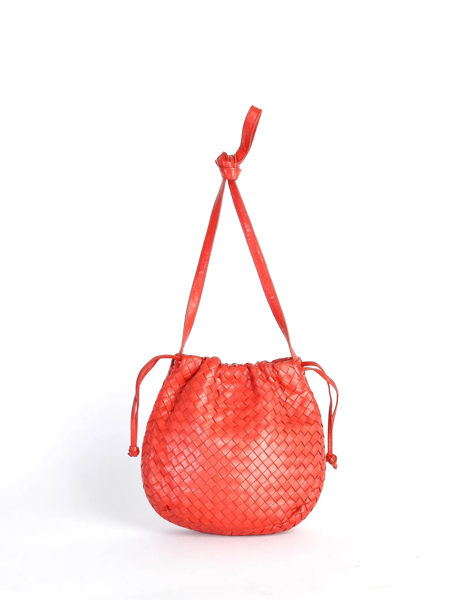 Bottega Veneta Vintage Intrecciato Red Woven Leather Drawstring Bag