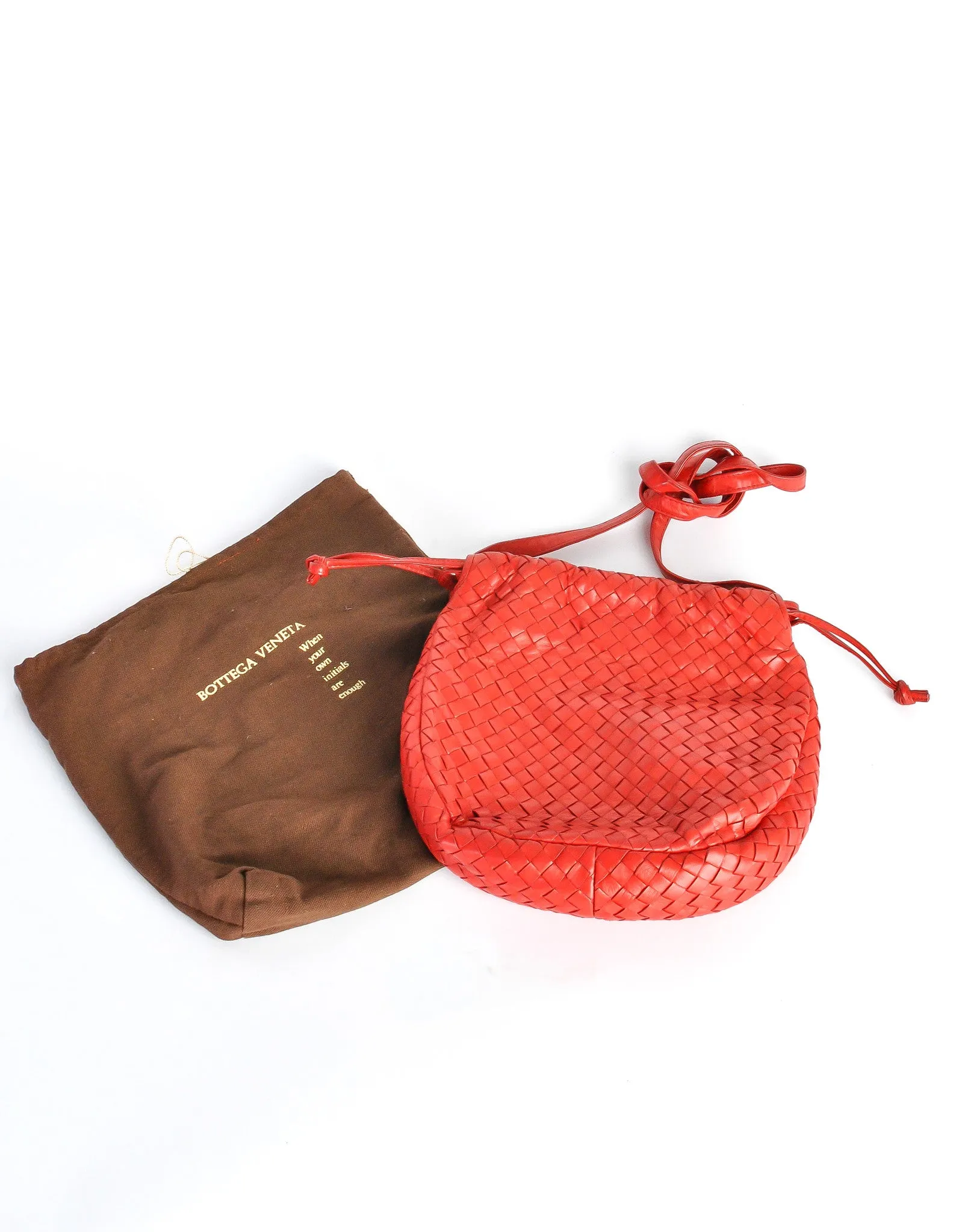 Bottega Veneta Vintage Intrecciato Red Woven Leather Drawstring Bag