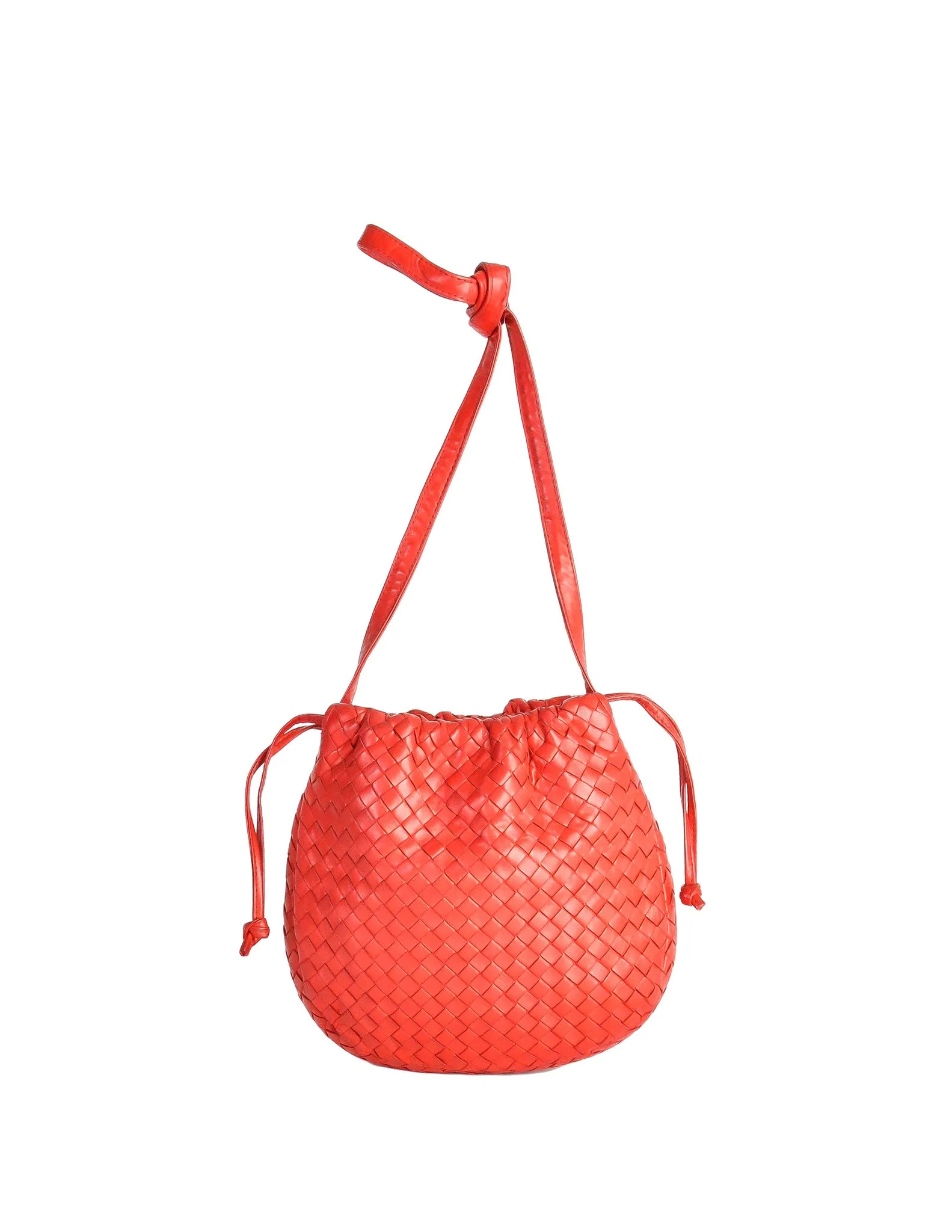 Bottega Veneta Vintage Intrecciato Red Woven Leather Drawstring Bag