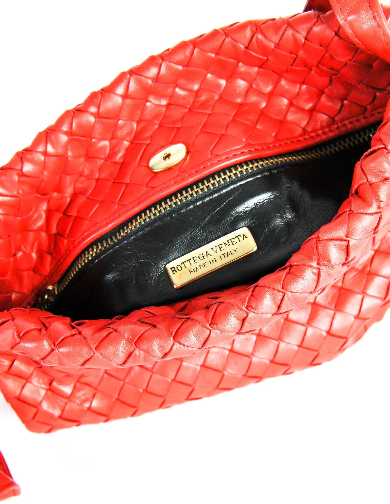 Bottega Veneta Vintage Intrecciato Red Woven Leather Drawstring Bag