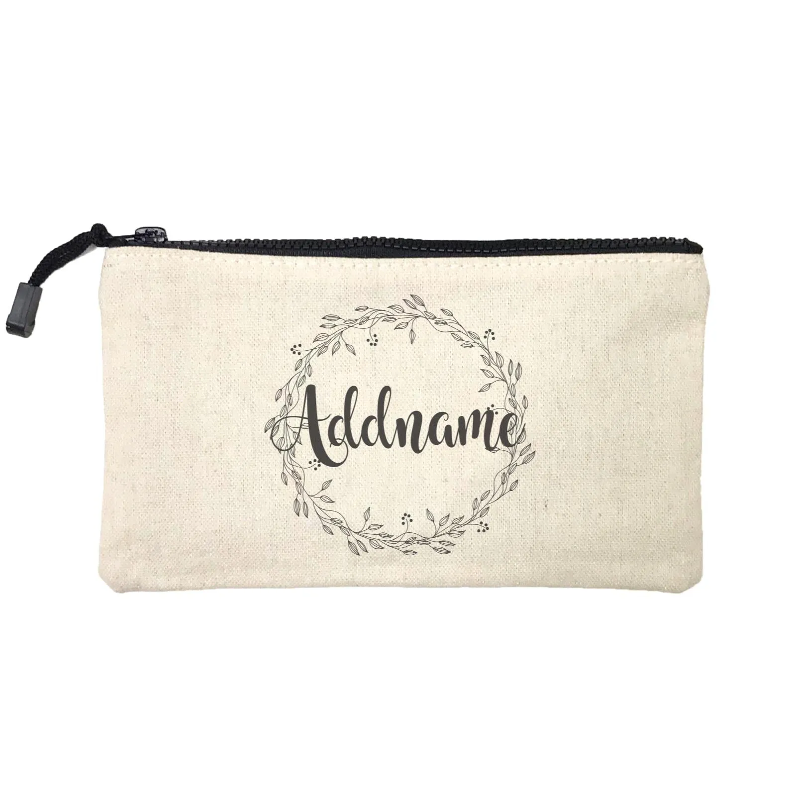 Bridesmaid Monochrome Floral Wreath Addname Mini Accessories Stationery Pouch