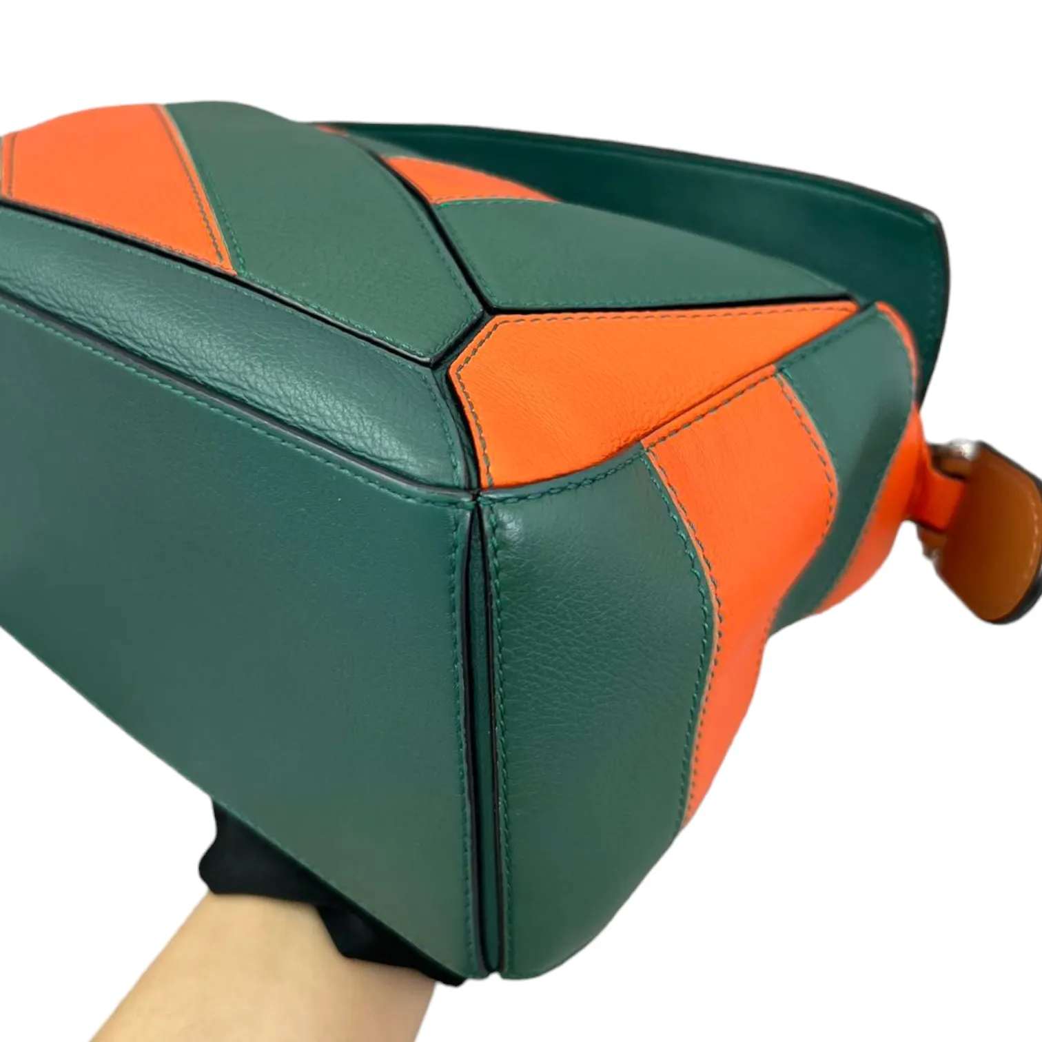 Calfskin Rugby Small Puzzle Bag Orange and Green SHW
