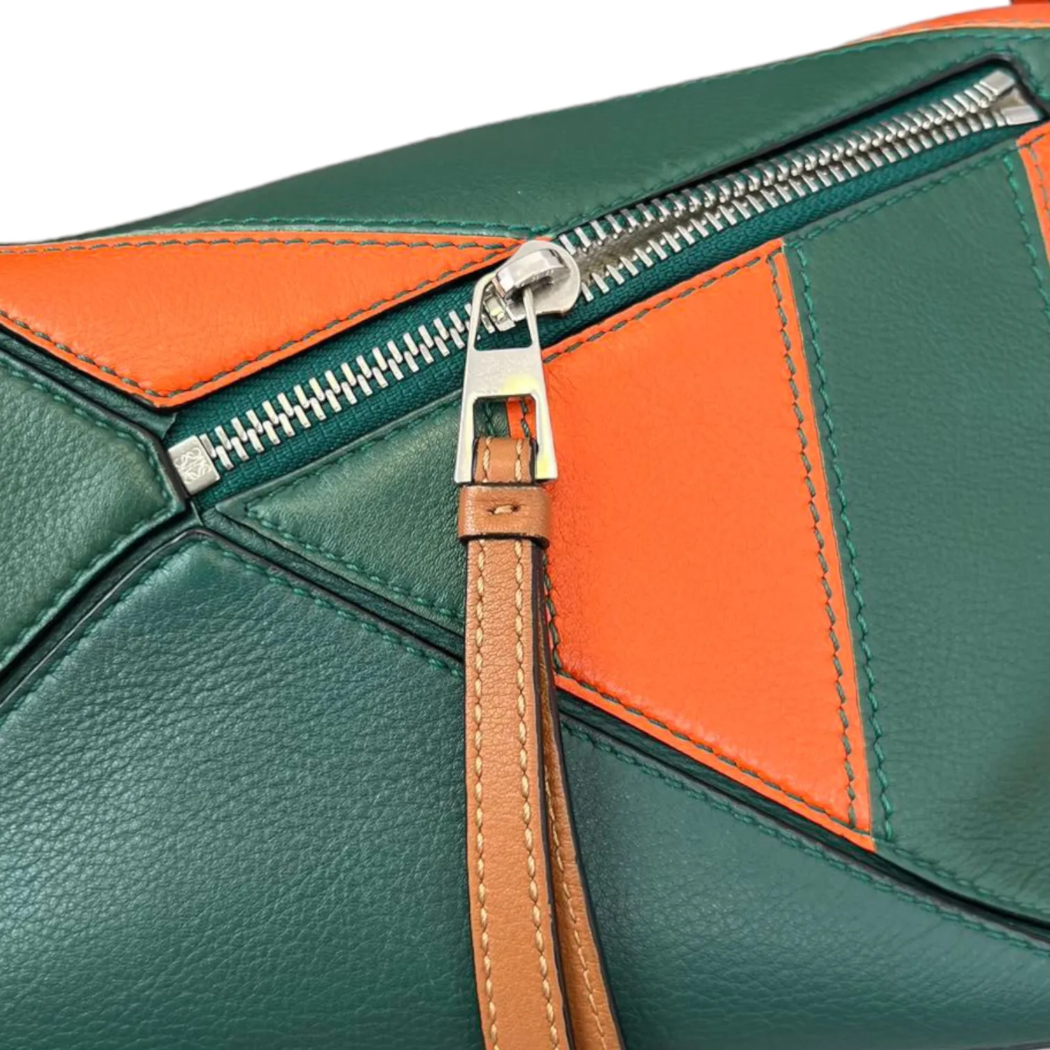 Calfskin Rugby Small Puzzle Bag Orange and Green SHW