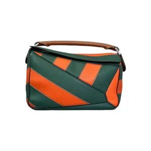 Calfskin Rugby Small Puzzle Bag Orange and Green SHW