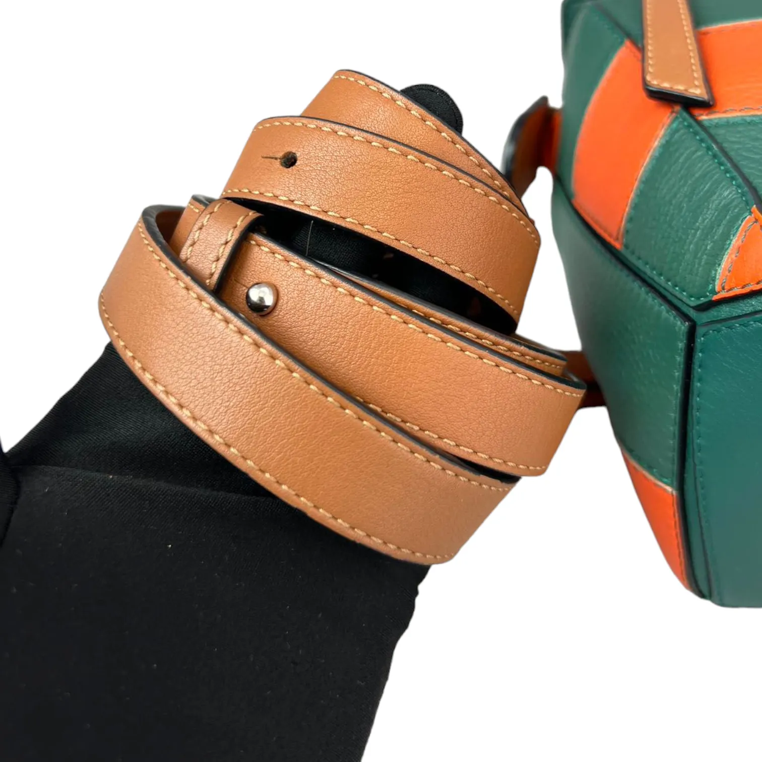 Calfskin Rugby Small Puzzle Bag Orange and Green SHW