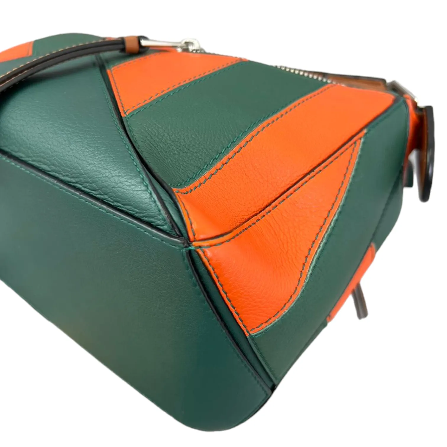Calfskin Rugby Small Puzzle Bag Orange and Green SHW