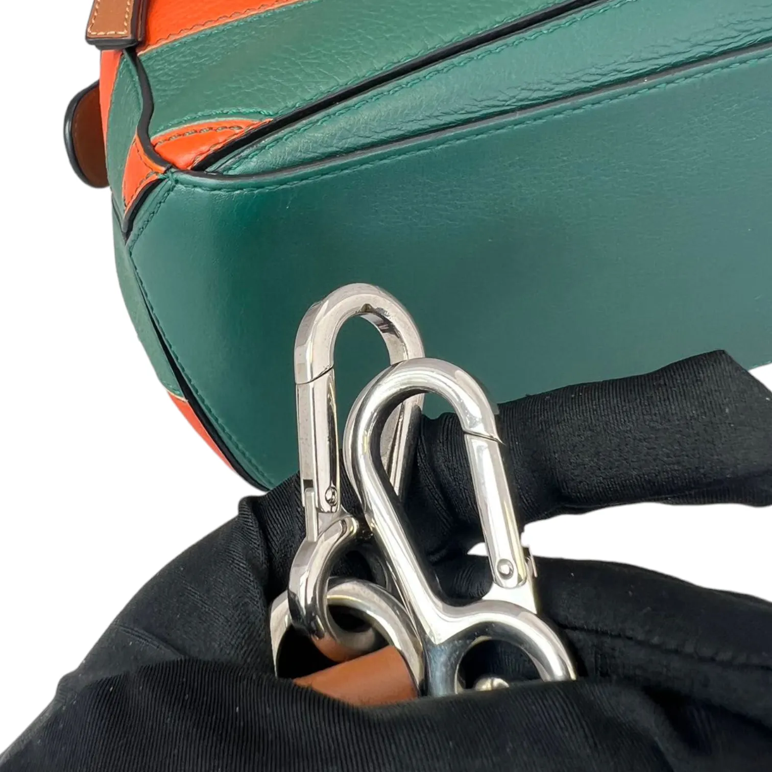 Calfskin Rugby Small Puzzle Bag Orange and Green SHW