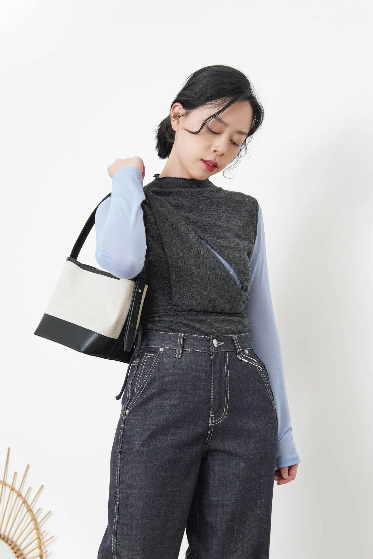 Canvas leather shoulder bag