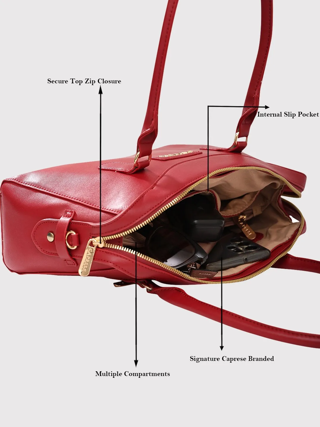 Caprese Vienna Satchel Small Red Solid Women'S Handbag Red